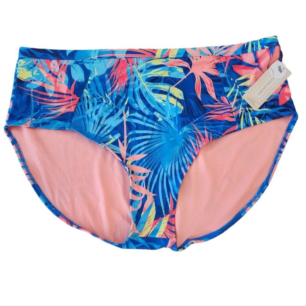 Peyton & Parker Blue Peach Floral Tropical Hi Rise Swim Bottoms Womens 2X Beach